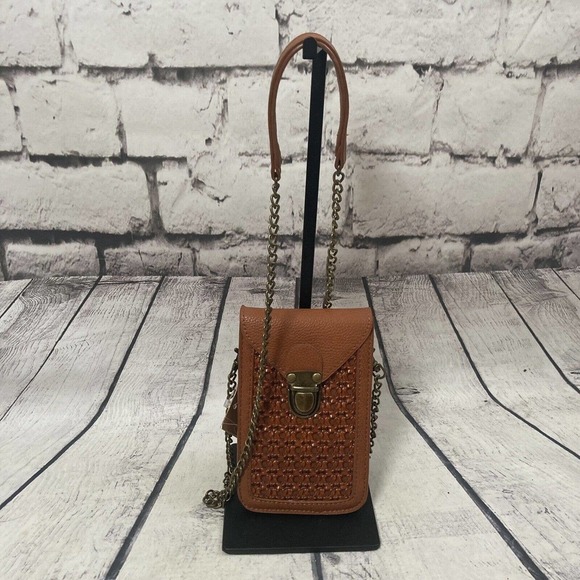 Francesca's Collection‎ Snap Flap Leather Cell Bag Brown Shoulder Bag New - Picture 1 of 13